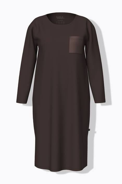 Chemise de nuit à col rond et manches longues, poche poitrine en satin