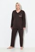 Pyjamas med satinbrystlomme, V-udskæring og lange ærmer