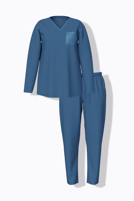 Pyjama, satijnen borstzak, V-hals, lange mouw