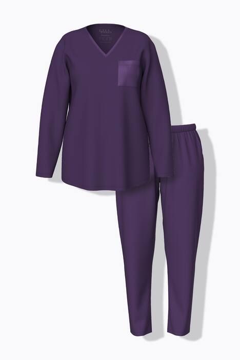 Pyjama, satijnen borstzak, V-hals, lange mouw