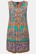 Robe en jersey sans manches à col rond. Couture horizontale et frise décorative.