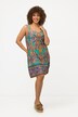 Robe en jersey sans manches à col rond. Couture horizontale et frise décorative.