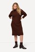Gebreide jurk, oversized, opstaande kraag, lange mouw, midi-jurk