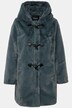 Kunstpels-duffelcoat, ser ut som pels, hette, duffelknapper