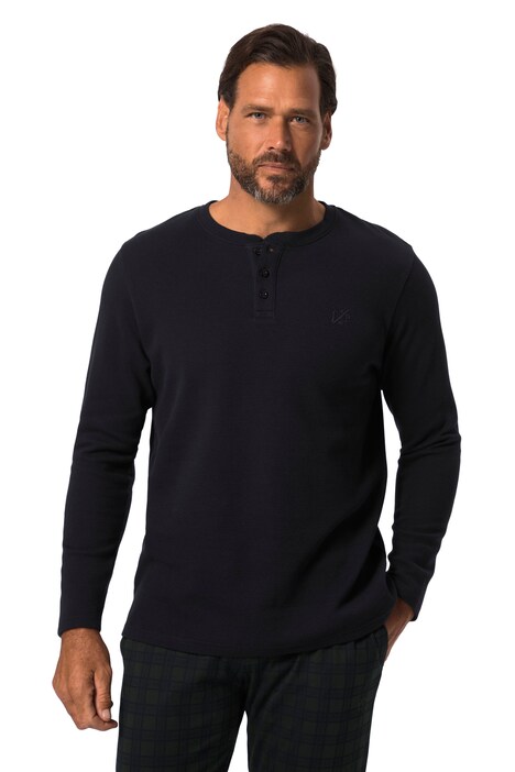 Horní díl pyžama, domácí oblečení, vaflová struktura, Henley, dlouhé rukávy, do 8XL