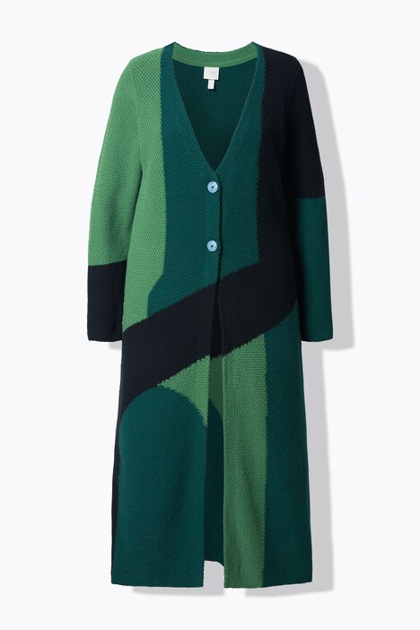 Long-Strickjacke, Struktur, V-Ausschnitt, Biobaumwolle