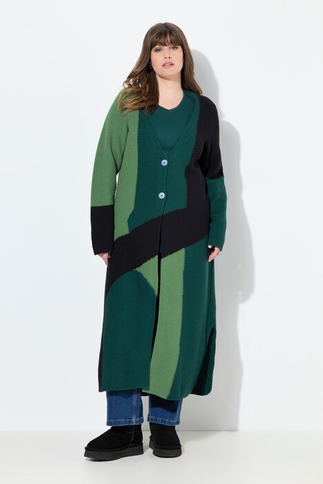 Long-Strickjacke, Struktur, V-Ausschnitt, Biobaumwolle