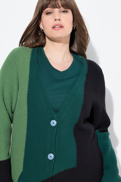 Long-Strickjacke, Struktur, V-Ausschnitt, Biobaumwolle