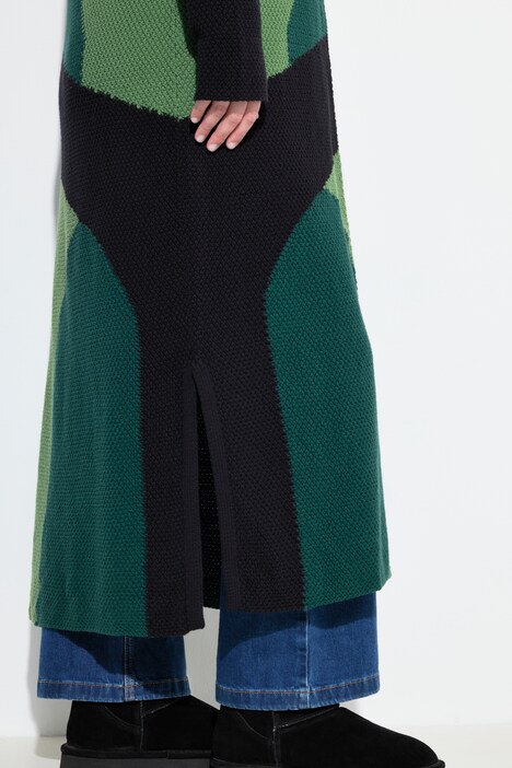 Long-Strickjacke, Struktur, V-Ausschnitt, Biobaumwolle