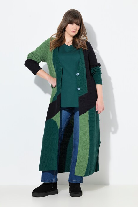 Long-Strickjacke, Struktur, V-Ausschnitt, Biobaumwolle