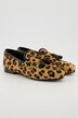 Mocassini con effetto pelliccia, design leopardato, fodera di pelle e larghezza H