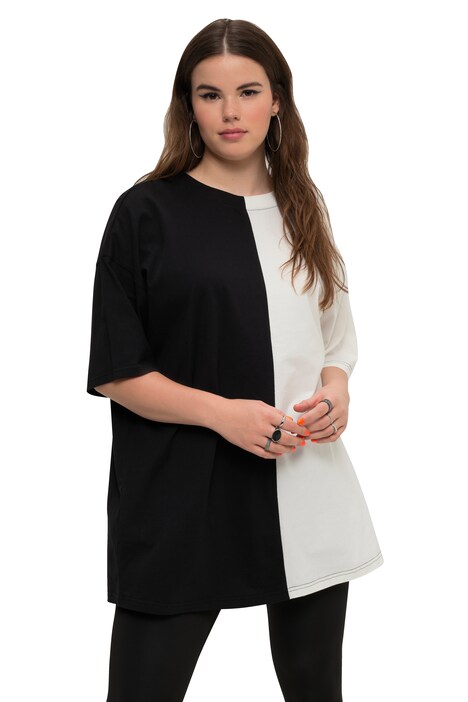 Tričko, oversize, pačvork bílo-černý, kulatý výstřih, krátké rukávy