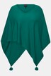 Poncho en maille, finition en pointe, pompon, col en V, sans manches