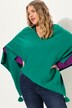Poncho en maille, finition en pointe, pompon, col en V, sans manches