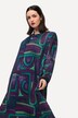 Vestido midi plisado, línea A, cuello de túnica, manga larga
