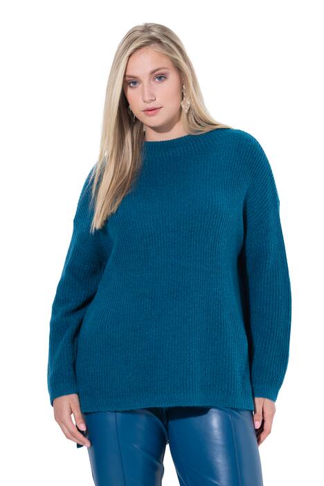 Svetr s rolákem, žebrovaný úplet, oversize, dlouhé rukávy
