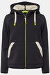 Sweat fabric hoodie jacket with long raglan sleeves and teddy fabric lining