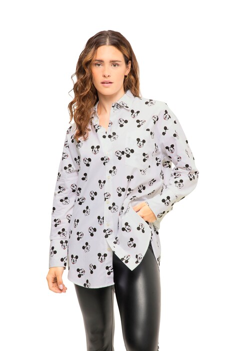 Oversize košilová halenka, Mickey Mouse, límeček, dlouhé rukávy