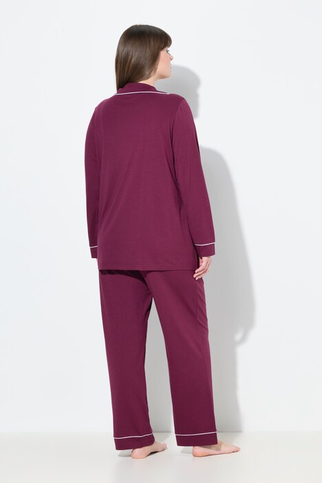 Pyjama manches longues, passepoils fantaisie, décolleté en V