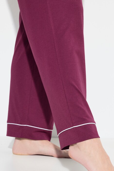 Pyjama manches longues, passepoils fantaisie, décolleté en V