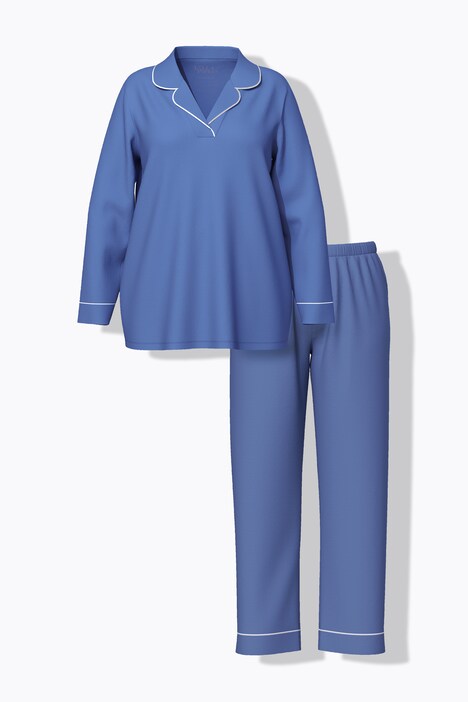 Pyjama manches longues, passepoils fantaisie, décolleté en V