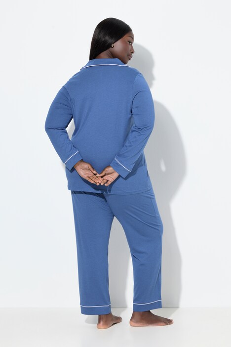 Pyjama manches longues, passepoils fantaisie, décolleté en V