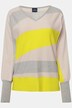 Genser, asymmetriske blokkstriper, kimono-passform, V-hals, vinklet erme