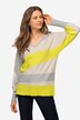 Genser, asymmetriske blokkstriper, kimono-passform, V-hals, vinklet erme