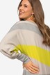 Genser, asymmetriske blokkstriper, kimono-passform, V-hals, vinklet erme