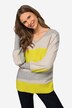 Genser, asymmetriske blokkstriper, kimono-passform, V-hals, vinklet erme