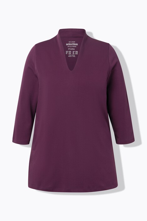 T-shirt à manches 3/4 et col calice en coton Pima, ligne en A