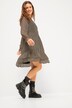 Abito mini dal taglio svasato con design leopardato, glitter, scollo a V e maniche lunghe