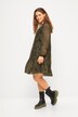 Abito mini dal taglio svasato con design leopardato, volant, collo alto e maniche lunghe