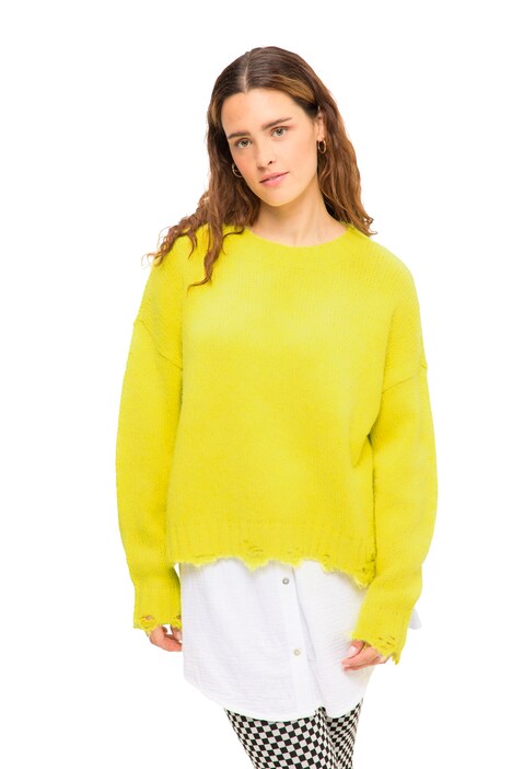 Svetr, oversize, neonová nášivka, roztrhané okraje, dlouhé rukávy