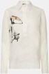 Bluse, materialblanding, isbjørnmotiv, krage, lange ermer