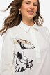 Bluse, materialblanding, isbjørnmotiv, krage, lange ermer
