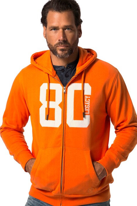 Mikina s kapucí, teplákovina, kovovoý zip, nášivky, klokaní kapsa, do 8XL