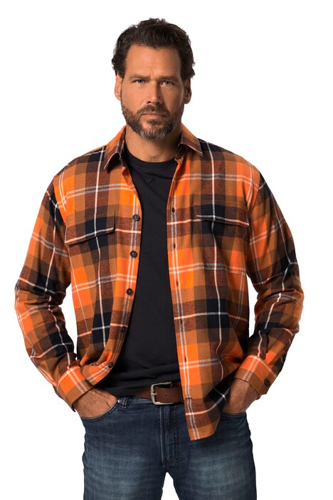 Kostkovaná flanelová košile, dlouhé rukávy, Modern střih, Kent límeček, do 8XL
