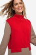 Two-toned long-sleeve snap-fastened stand-up collar cardigan