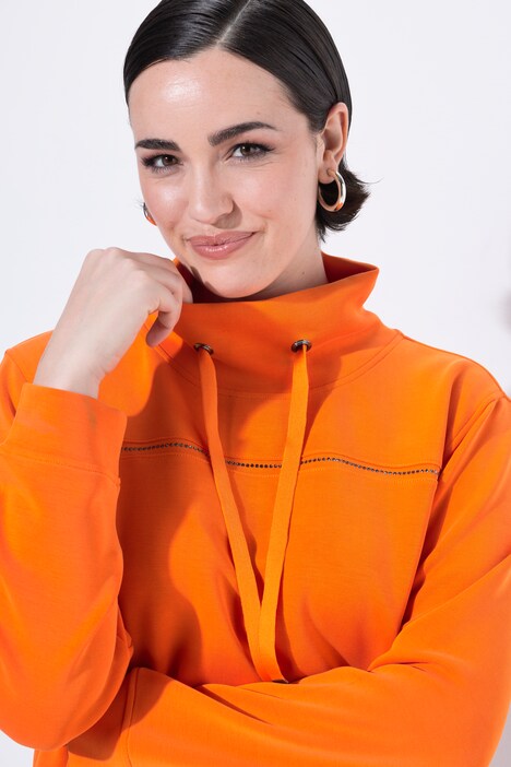 Sweatshirt, siersteentjes, classic, opstaande kraag, 3/4-mouw