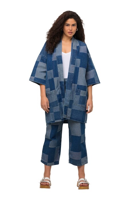 Džínové kimono, mix vzorů, vejčitý střih, 3/4 rukávy