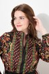 Vestido midi, estampado rústico, línea A, cuello chimenea, manga larga