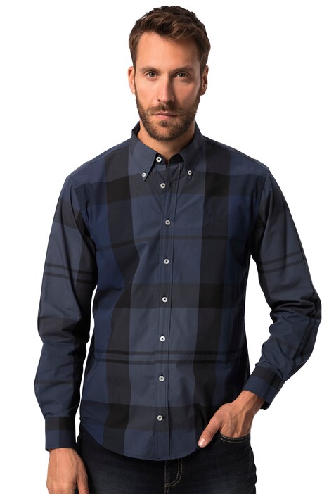 Kostkovaná košile, dlouhé rukávy, límeček s knoflíky, Modern střih, do 8XL
