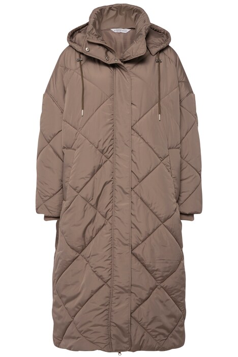 Prošívaný kabát, oversize, kapuce, dvoucestný zip, dlouhé rukávy