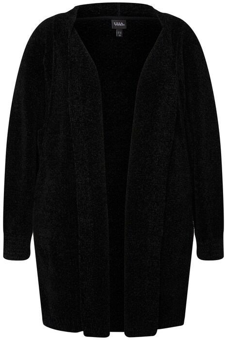 Žinylkový rozepínací svetr, oversize, výstřih do V, otevřený střih