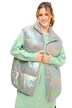 Prošívaná vesta, oversize, holografický vzhled, stojáček, zip