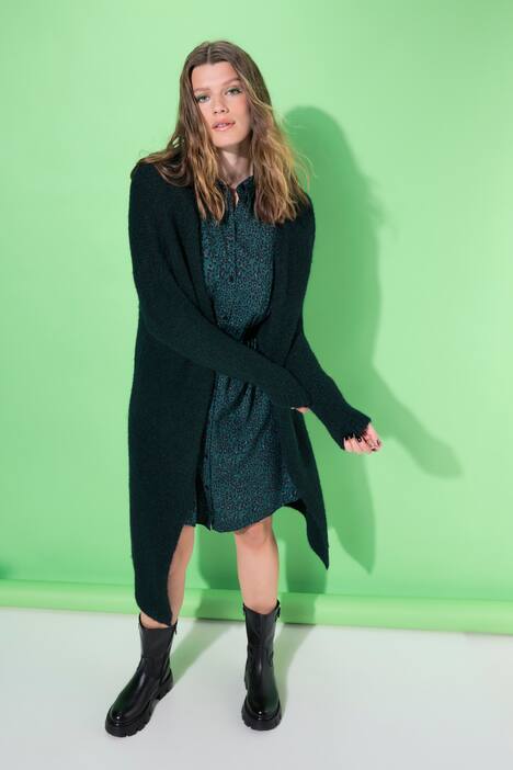 Long-Strickjacke, oversized, offene Form, Langarm