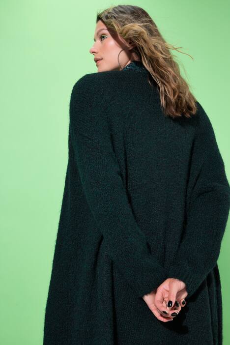 Long-Strickjacke, oversized, offene Form, Langarm