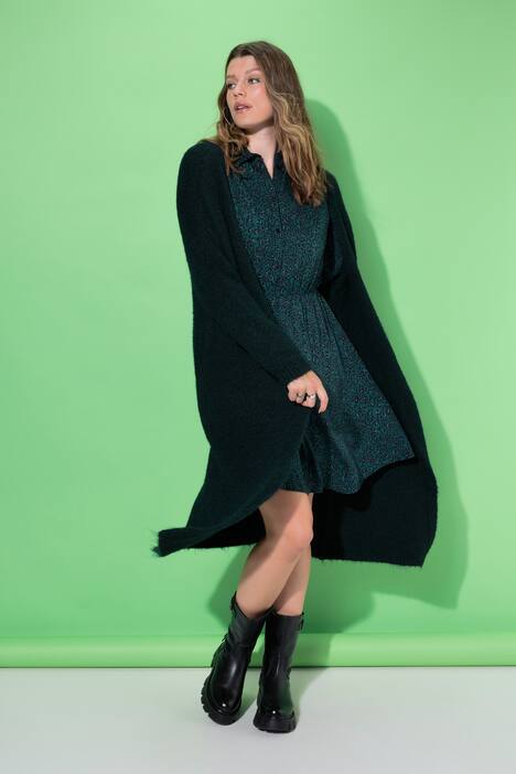 Long-Strickjacke, oversized, offene Form, Langarm