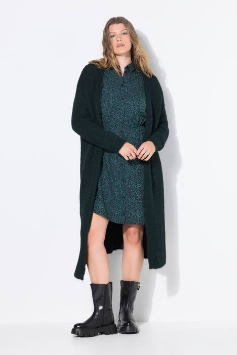Long-Strickjacke, oversized, offene Form, Langarm